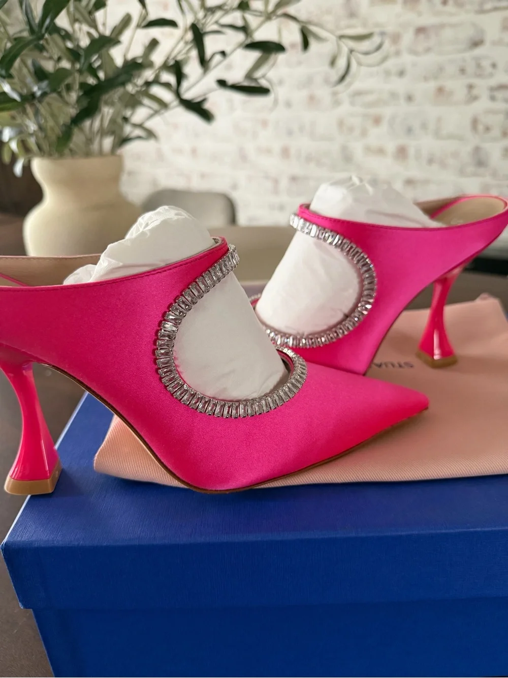 Stuart Weitzman satin mules